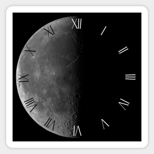 Waning crescent moon on black sky clock Sticker